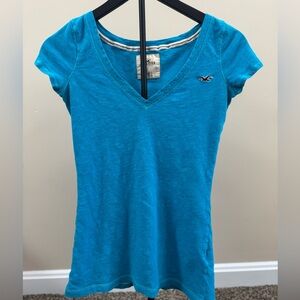 Hollister Blue Fitted V-Neck T-Shirt